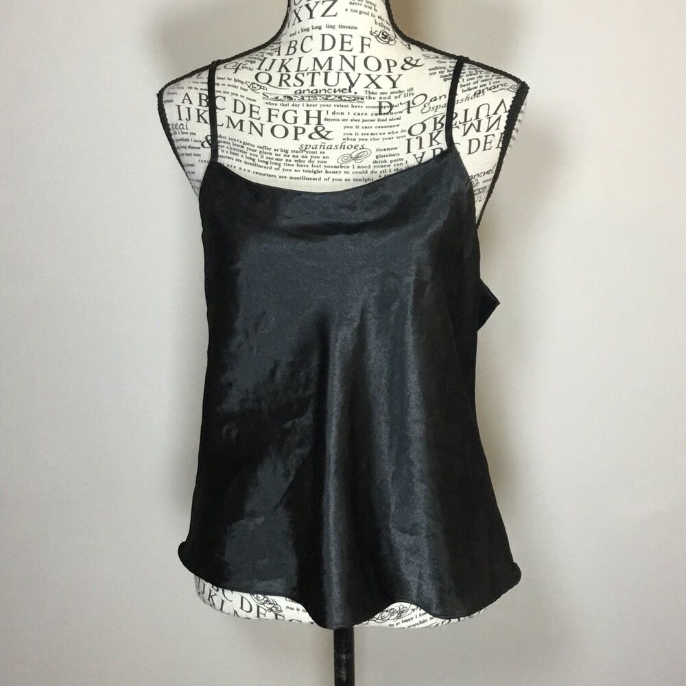 Black satin spaghetti strap camisole top lingerie dark fairy fairycore witchy L